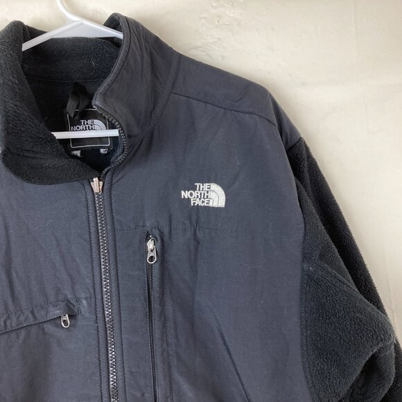 The North Face Polartec Men Sz L Black Denali Fleece Jacket Full Zip White Logo - Picture 2 of 9